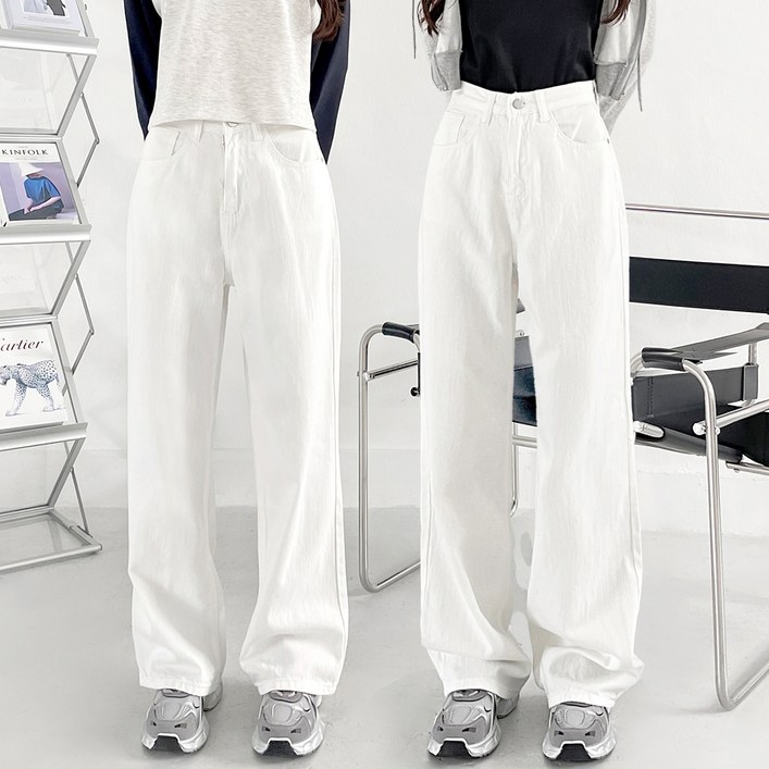 잘빠진 여성용 엘빈 2단기장 코튼 세미 와이드 롱팬츠