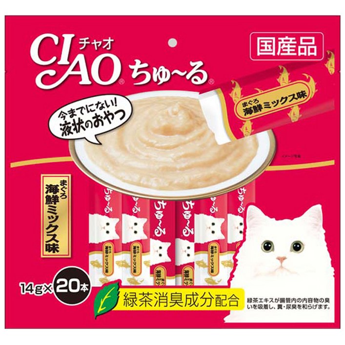 이나바 챠오츄르 고양이 간식 SC-127 14g x 20p, 참치 + 해산물 혼합맛, 20개입 20230322