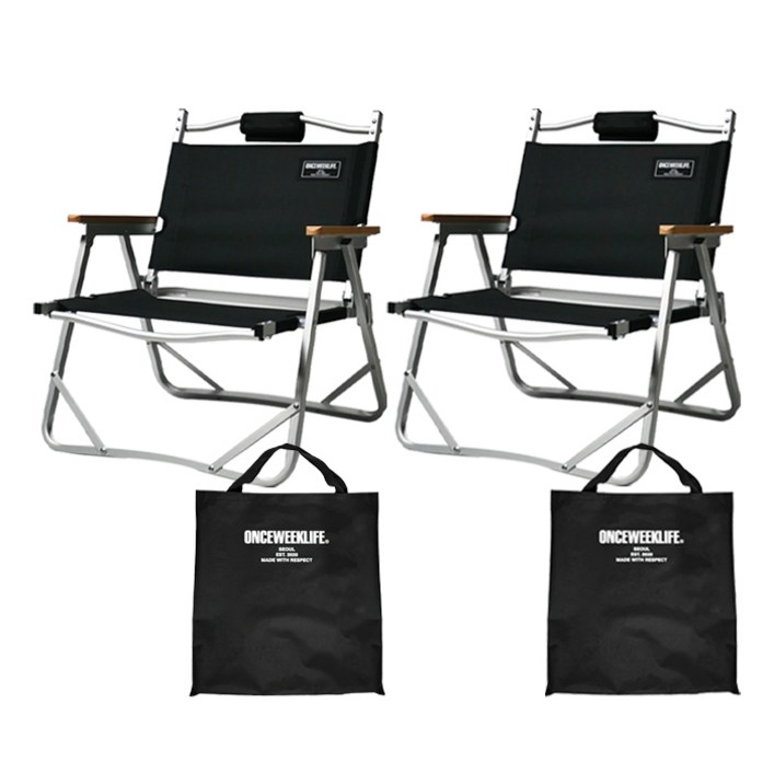 원스위크라이프 접이식 캠핑의자  가방 세트, 블랙, 2세트