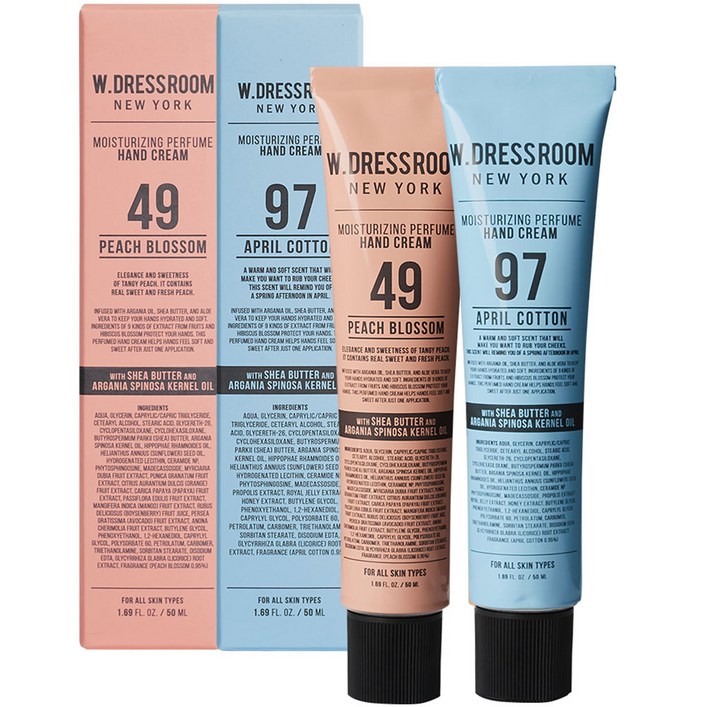 더블유드레스룸 퍼퓸 핸드크림 49 피치블러썸 50ml  97 에이프릴코튼 50ml, 1세트