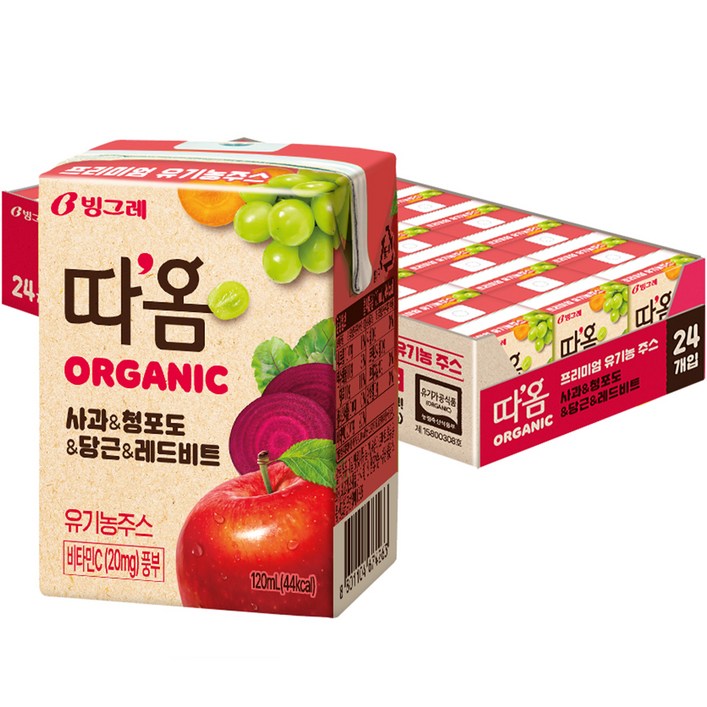 따옴 Organic 유기농 주스 사과 & 청포도 & 당근 & 레드비트
