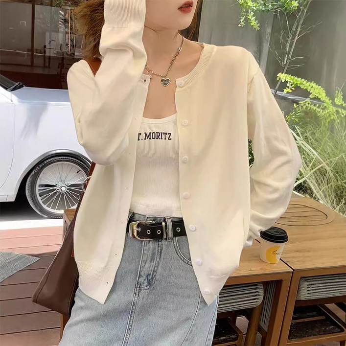 안다로미 여성용 기본소장 봄 베이직 라운드 가디건