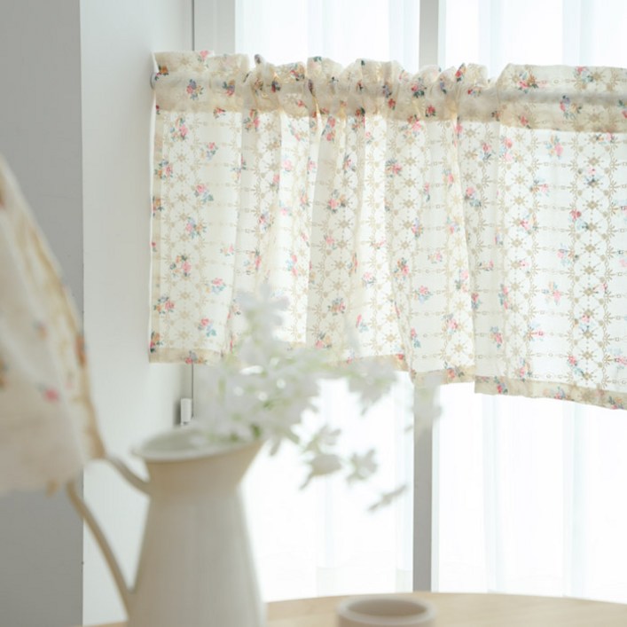 메종텍스타일 로맨틱가든 자수 레이스 가리개 바란스커튼