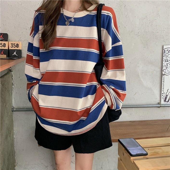 아이엠몽 여성용 알모 삼색 루즈핏 스트라이프 긴팔 티셔츠 아이엠몽 여성용 알모 삼색 루즈핏 스트라이프 긴팔 티셔츠