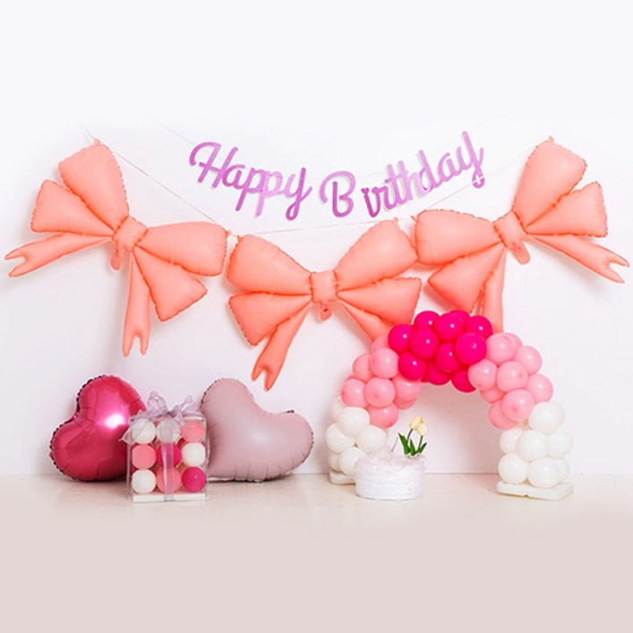 파티해 생일파티 풍선세트 R, 05 은박 리본 핑크, 1세트