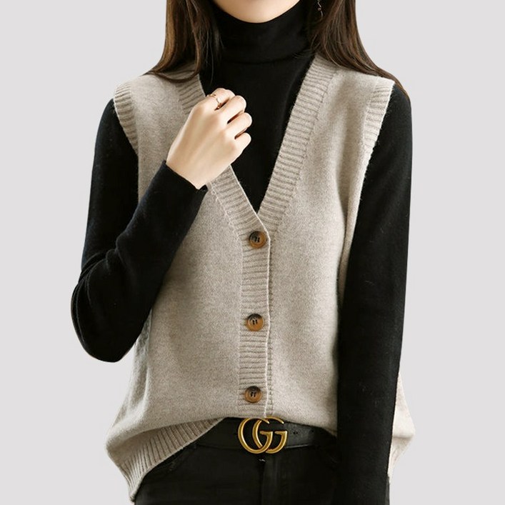 바바 브이넥 버튼 니트조끼 레이어드 니트베스트