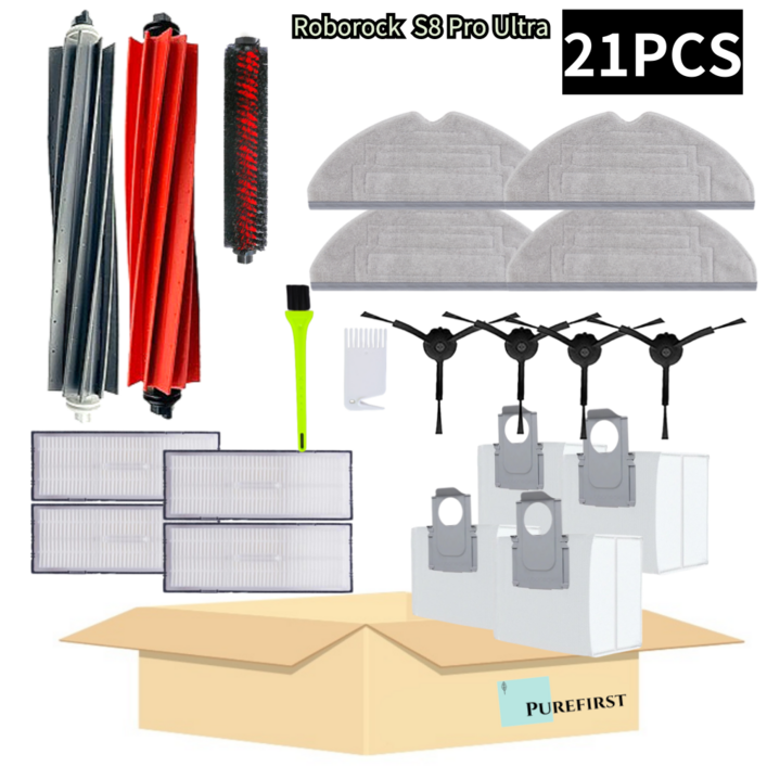 퓨어퍼스트 로보락 S8 Pro Ultra 소모품 브러시 필터 호환 먼지봉투 기프트팩, 1개, 6개월풀패키지21pcs