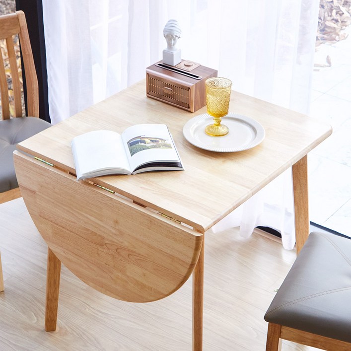 [리비니아] 크리미 드롭리프 접이식 확장형 원목식탁 테이블/ 사각 원형 선택 2Colors, 내츄럴