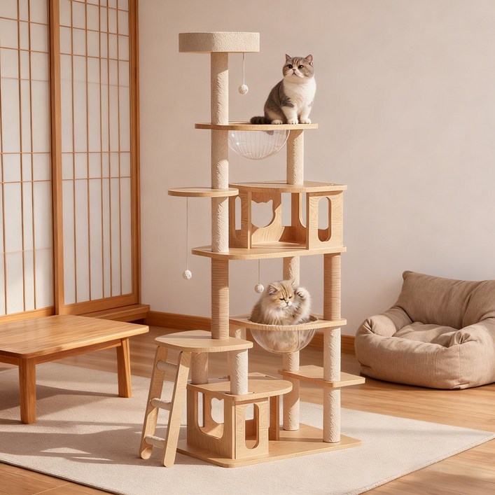 MARTEKLIFES대형 복합형 캣타워 클라이밍 스크래쳐 기둥 캣트리 고양이 집 전만대 캡슐 해먹 스프링보드