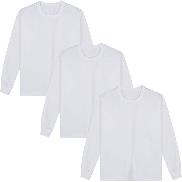 예스플러스 국내산 베이직 고밀도 순면 긴팔면티 3P손목시보리