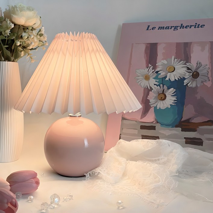 레나에너지 빈티지 플리츠 LED 인테리어 무드등, 핑크 세라믹 레나에너지 빈티지 플리츠 LED 인테리어 무드등, 핑크 세라믹