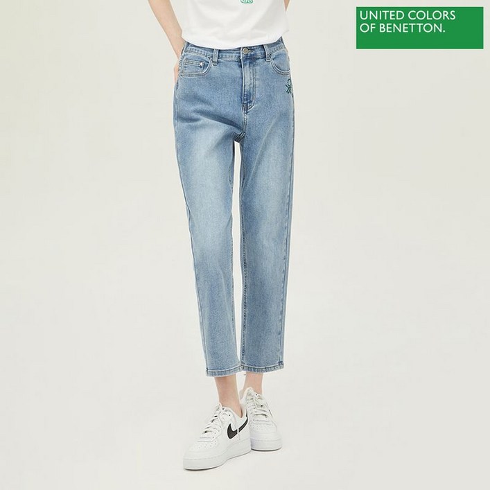 베네통 로고 비딩 슬림일자 데님 팬츠 BADPB5431 BL