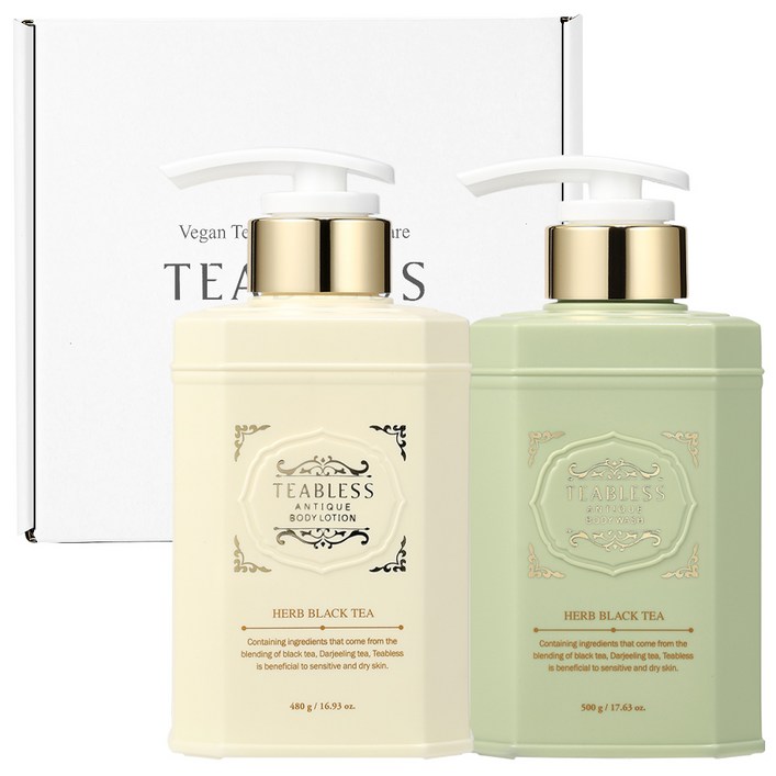 티블레스 허브블랙티 앤틱 바디로션 480g  바디워시 500g  선물상자 무향, 1개