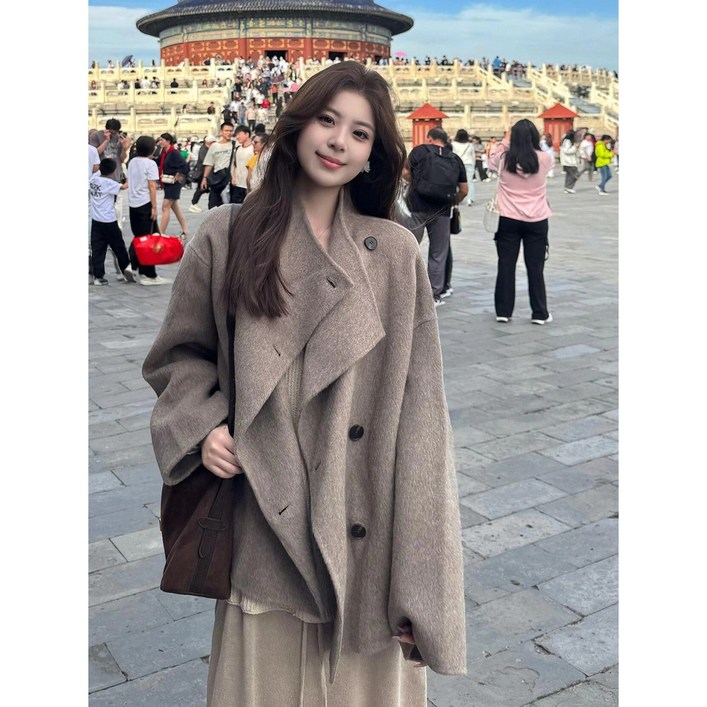 CBHV 여성 미니 롱 트렌치 코트 부드러운 원단 여유로운 핏 데일리 겉옷
