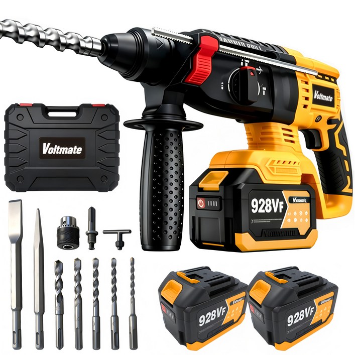 VoltMate 21V BLDC 고성능 고성능임팩트드릴 전용천공기 해머드릴 4.5ah 안전 클러치 해머 드릴잭해머드릴 3in1 산업용 해머 드릴 4500mAh 듀얼 배터리 세트, 1세트