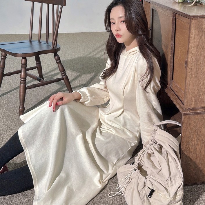 메이징 여성용 봄 가을 미드 핀턱 후드 롱원피스 메이징 여성용 봄 가을 미드 핀턱 후드 롱원피스