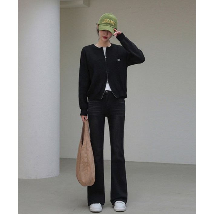 FRENCHCHIC [SET] 코스에그 자수 투웨이 니트집업 가디건+벤니 캣브러쉬 부츠컷 데님팬츠 12229630 377513