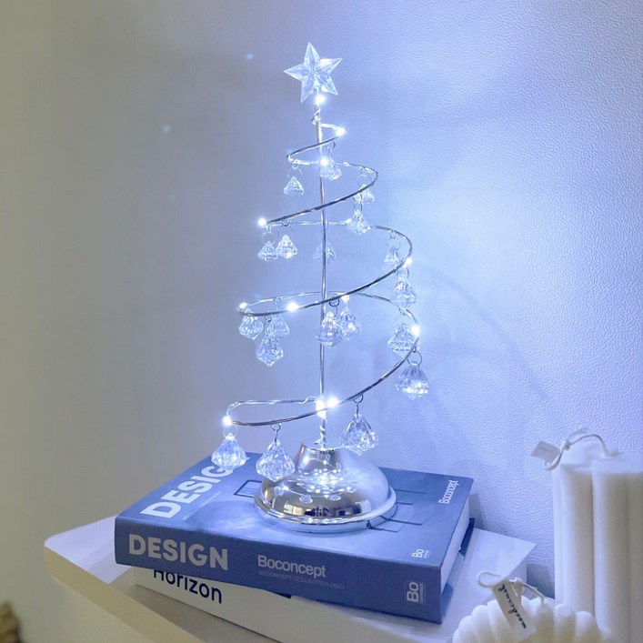 크리스탈 드롭 크리스마스 트리 인테리어 조명 감성 램프 무드등, 실버메리, 1개