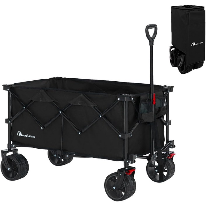 MOON LENCE 캠핑웨건 156L 접이식 카트 전지형적용 피크닉 폴딩카트 캠핑카트 가정 웨건 운송수단 큰파퀴 브레이크 포함, 블랙, 1개