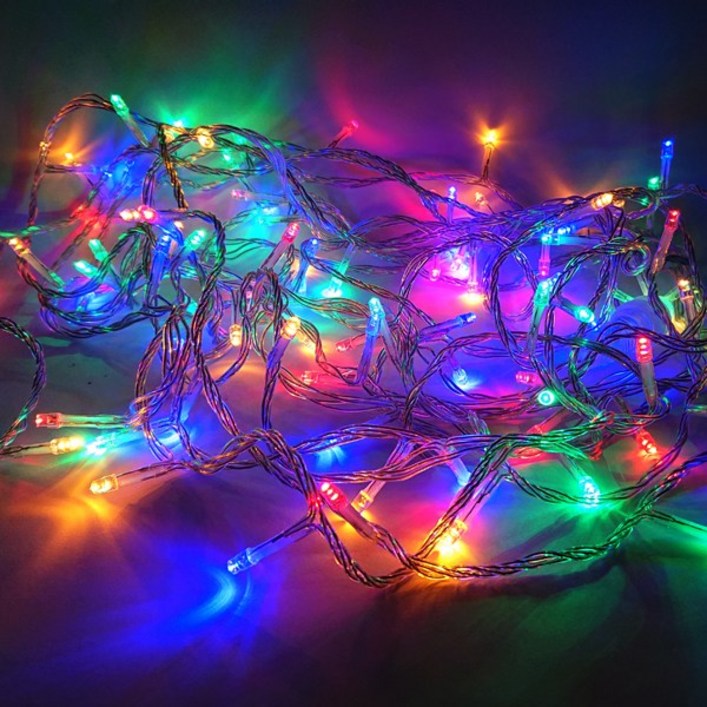 선세이브 LED 은하수전구 100구 투명선+정류기 세트 크리스마스 트리 전구 캠핑 조명 무드등, RGB(4색) - 쇼핑앤샵