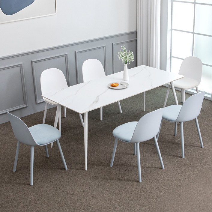 블랑스 세라믹 1800X800 사각 조이 6인 식탁 세트, 그레이