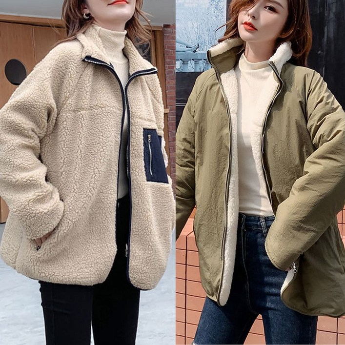 양면 후리스 집업 뽀글이 자켓 여성 점퍼 패딩