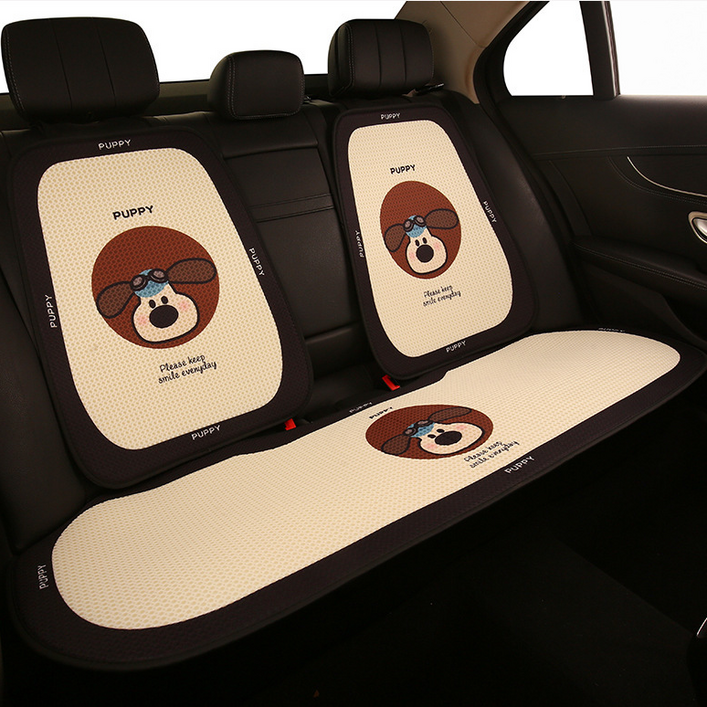 무니유유 자동차 캐릭터 사계절용 시트커버 통풍 쿠션 방석 세트, 아이보리뒷좌석세트, 1개
