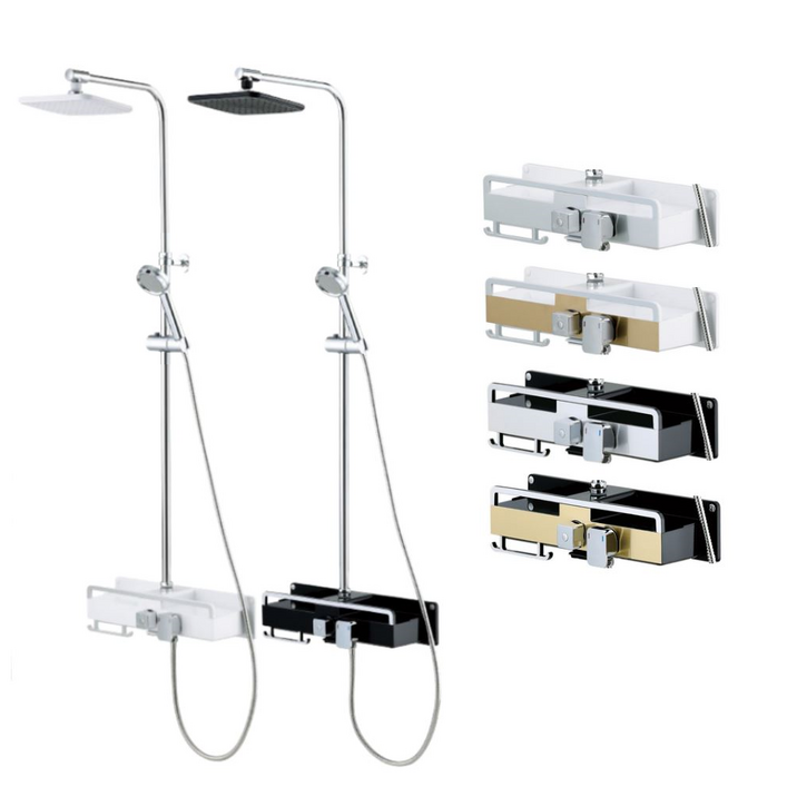 셀프리빙 심플 선반형 해바라기 샤워기 수전 본체 무타공 셀프영상 설치가능,, 블랙골드, 1개