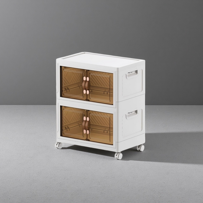 엘리펀트 대용량 이동식 다용도 수납장 접이식 폴딩박스 투명 선반형 리빙박스 폭넓이  45cm, 2단, 1개