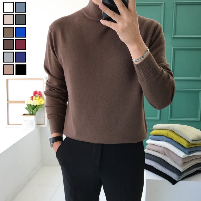 놈시크 M4XL 남자 반폴라 니트 부드러운 캐시미어 스판 스웨터 빅사이즈