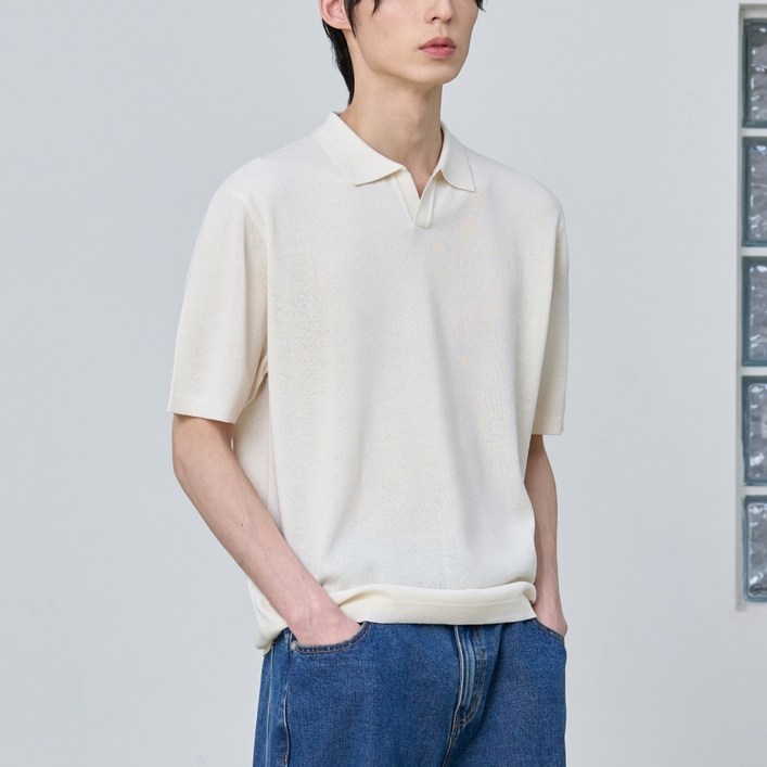 6차 리오더 COOL 냉감원단 에이지오디 플레인 카라 하프 니트 쿨링 쿨 여름 반팔 반소매 피케 스판 니트