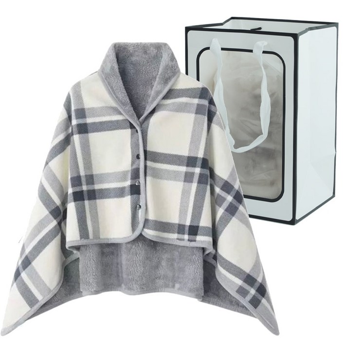 도소 망토담요창문형쇼핑백 똑딱이 단추형 치마 체크 무릎담요중형사이즈 80x130cm