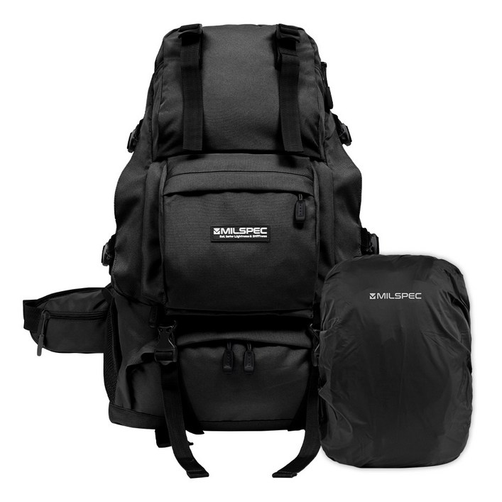 밀스펙 남녀공용 여행용 백팩 배낭 기내용 데일리, 블랙 트래블  레인커버