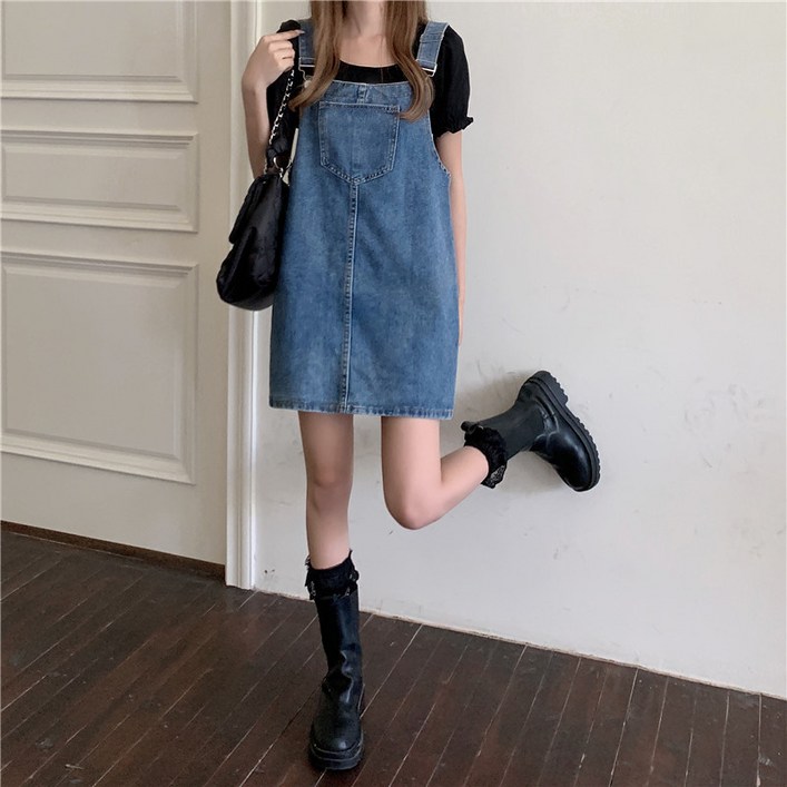 POMTOR여성용 여름 플러스사이즈 데님 미니 원피스