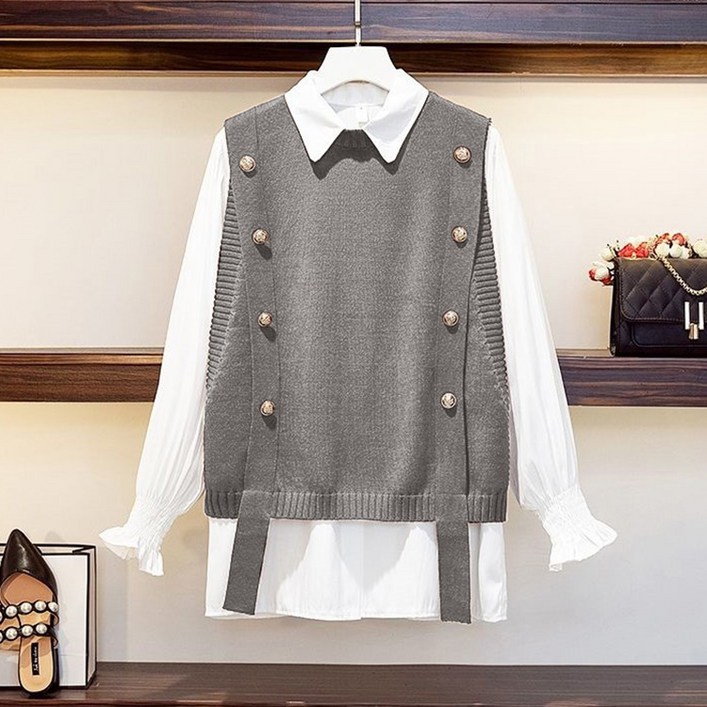 레일라 쥬얼 버튼 포인트 조끼 세트 블라우스SET S250811FW11