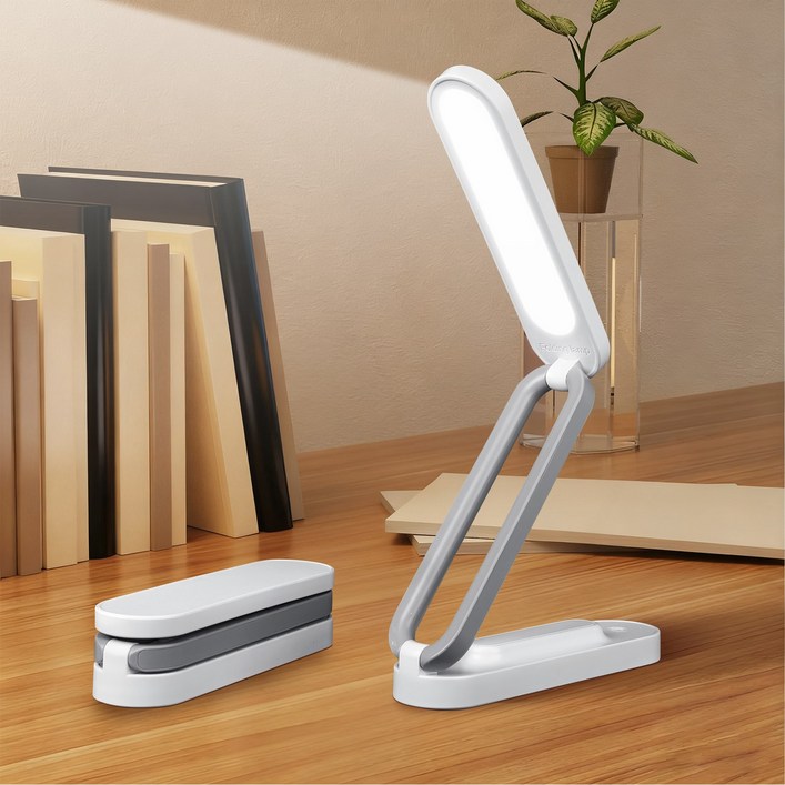 H HNMA HN 접이식 LED 스탠드 램프 눈보호 USB 충전형 데스크 클립 겸용 테이블 핑크 화이트 설날 미니 스탠드 조명 봄맞이 선물 근로자의 날 하마, 흰색