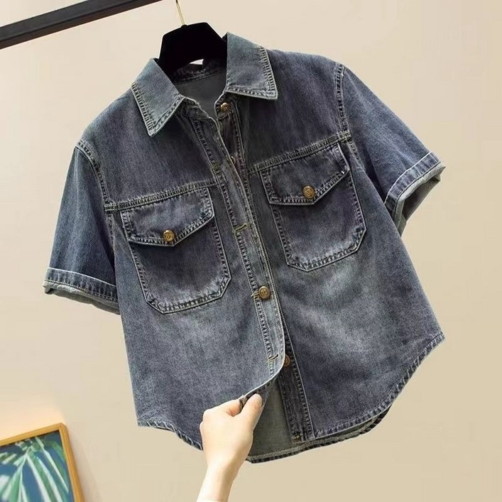 여성 데님 자켓 코트 캐주얼 청 반팔 셔츠 여름 레이어드 청셔츠 청자켓 아우터 상의