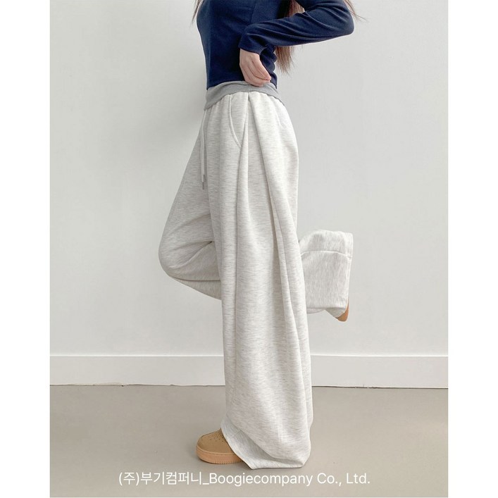 부기샵 군살커버 퍼트 사이드 폴링 핀턱 와이드 트레이닝 롱팬츠(롱기장)