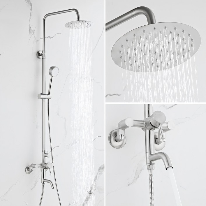 SUS304 스테인리스 해바라기 샤워기 수전 세트 셀프영상 설치가능, 실버, 1개