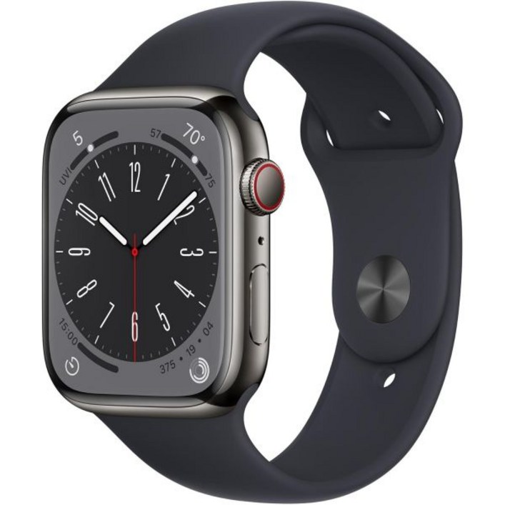 Apple Watch 시리즈 8GPS  셀룰러 41mm  미드나잇 스포츠 밴드가 있는 그래파이트 스테인리스 스틸, ML갱신