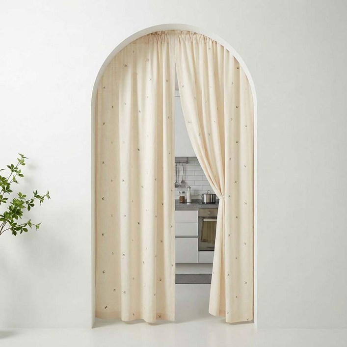유스몰 광목 자수 현관 작은창 가리개 커튼