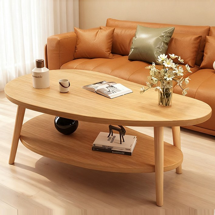 하루꿈 선반형 거실 소파 테이블 비정형 탁자 보조 테이블, 원목색, 4인용