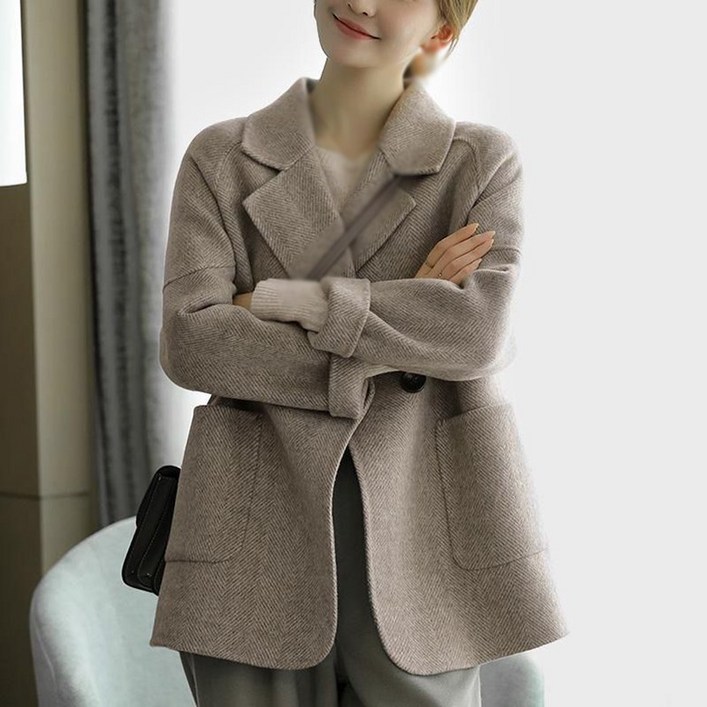 빛깃닥 자켓 봄가을 모직코트 데일리 브이넥 자켓 원버튼 여성코트 출근룩