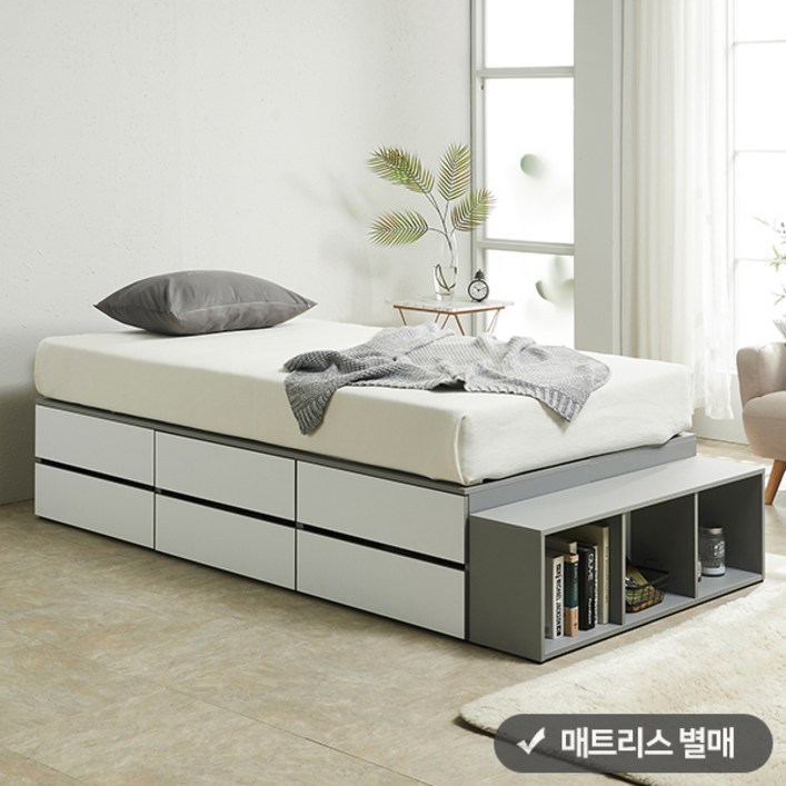 퍼즐 무헤드 책장형 높은 2단서랍침대 SS 전체 서랍형 매트 미포함, 올화이트