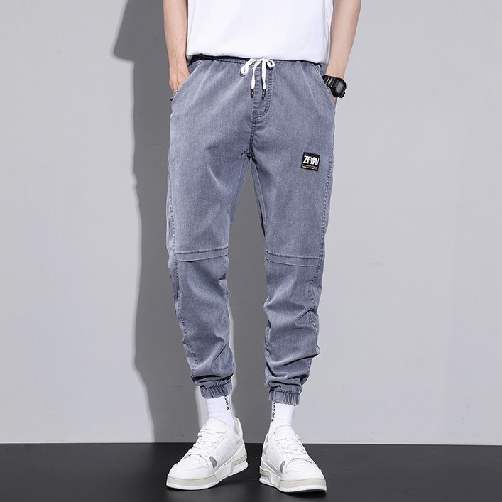 봄 · 여름 남자 캐주얼 바지 2022 년 새 한국 패션 문자 자수 느슨한 탄성 발가락 바위