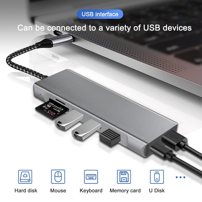 8인 1 USB C 허브-4K HDMI (M.2 SSD 박스 인터페이스 포함) 어댑터 분배기 허브 도크, TF 슬롯 PD, MacBook