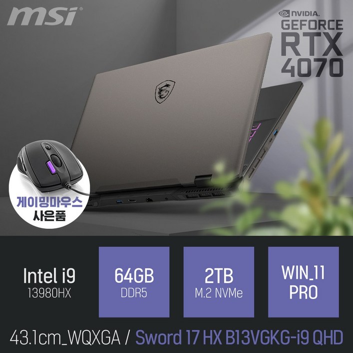 MSI 소드 17 HX B13VGKGi9 QHD 게이밍마우스 패드 증정