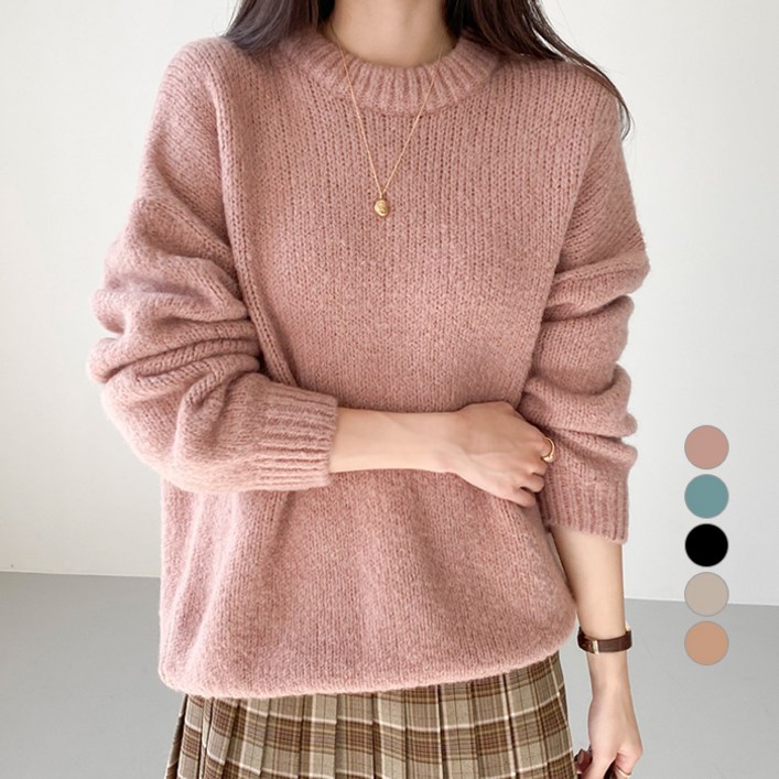 아모르데이 여성용 히릿라운드 민자 심플 소프트 스웨터