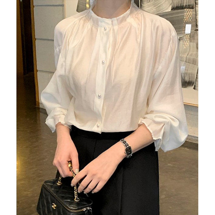 코코블랙  오브제 진주 블라우스 3color