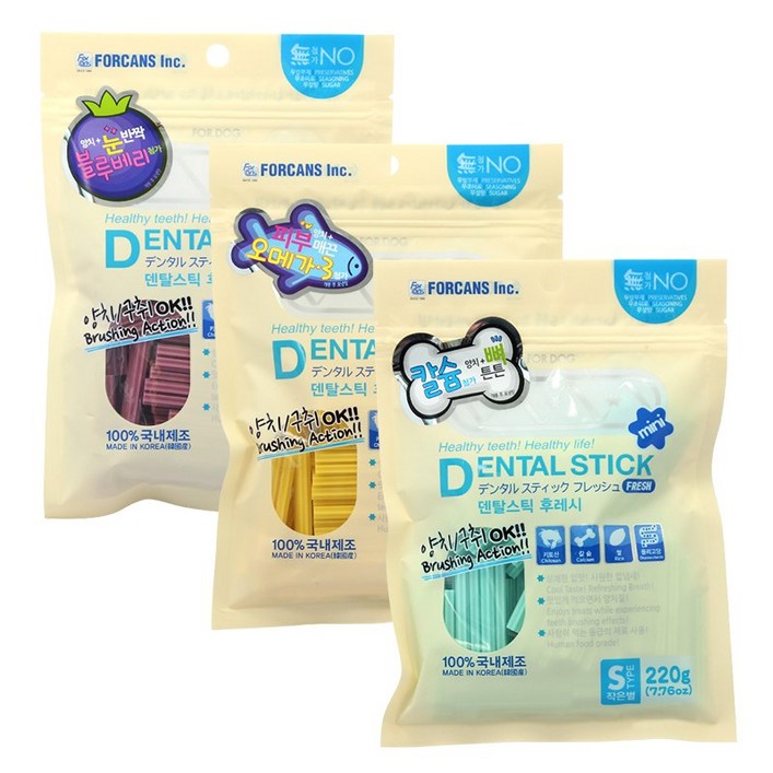 포켄스 덴탈스틱S작은별220g 3종, 1개, 칼슘오메가3블루베리, 200g